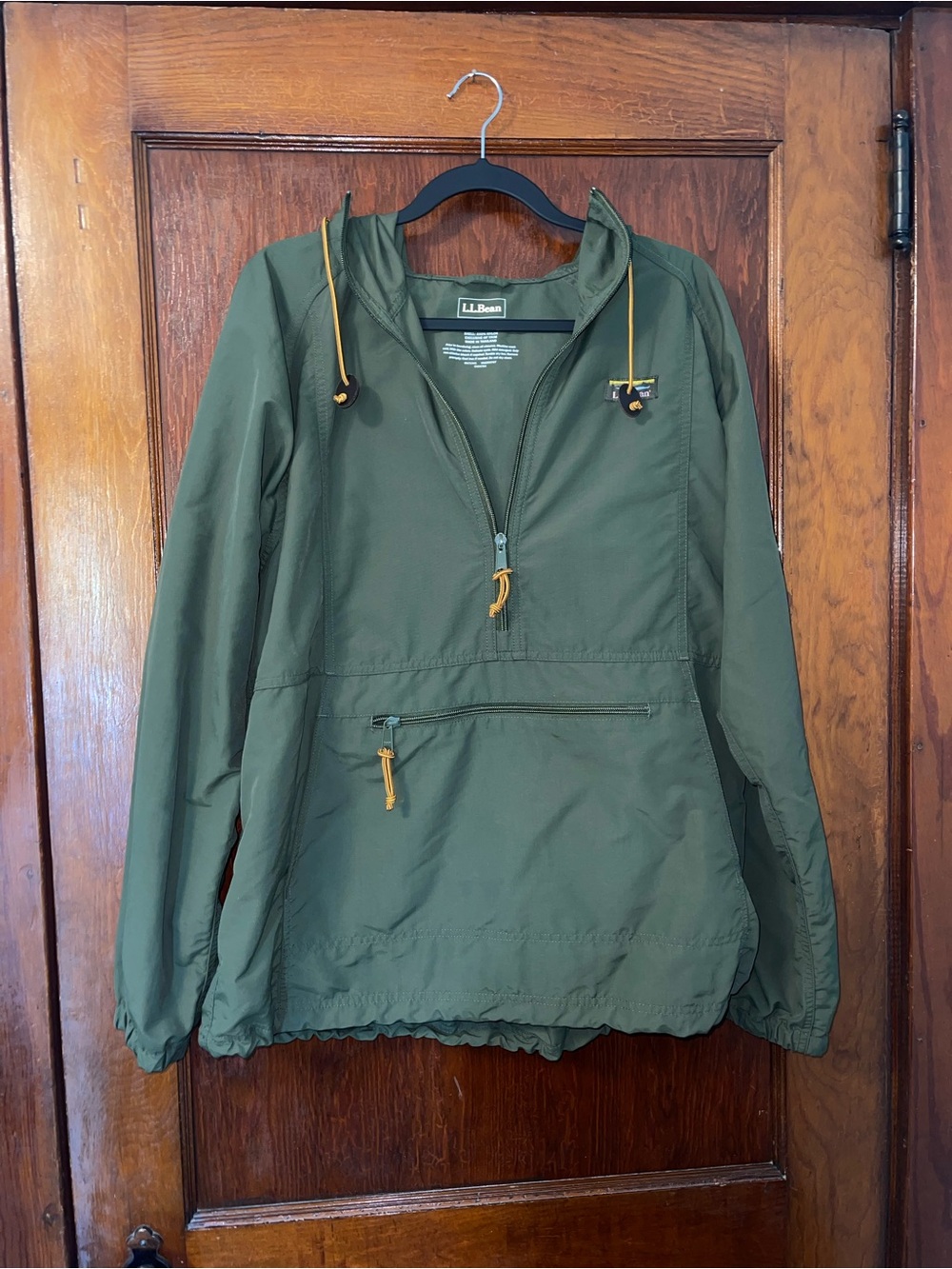 L.L. Bean Olive Green Pullover Anorak with yellow Drawcords